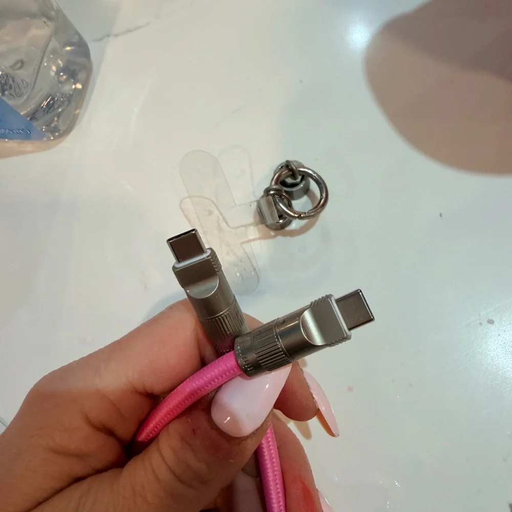 Pink Cable phone bangle with hidden Silver usb-c charger